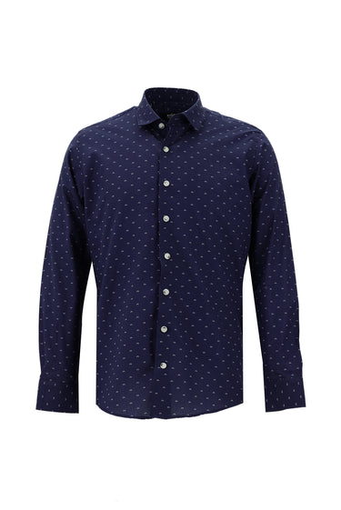  Açık Lacivert Uzun Kol Baskılı Slim Fit Dar Kesim Pamuk Gömlek