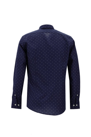  Açık Lacivert Uzun Kol Baskılı Slim Fit Dar Kesim Pamuk Gömlek