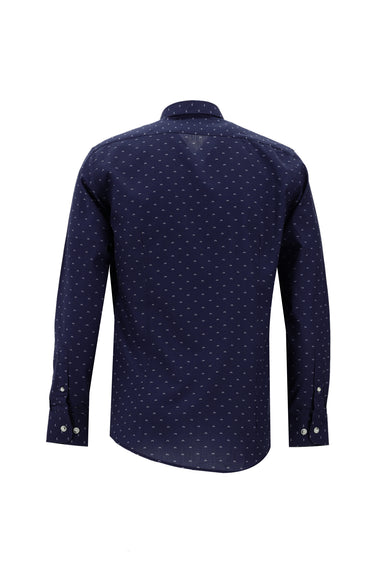  Açık Lacivert Uzun Kol Baskılı Slim Fit Dar Kesim Pamuk Gömlek