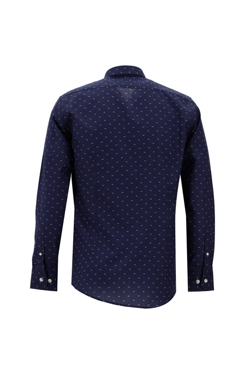Açık Lacivert Uzun Kol Baskılı Slim Fit Dar Kesim Pamuk Gömlek