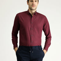 Açık Bordo Uzun Kol Slim Fit Dar Kesim Baskılı Pamuk Düğmeli Yaka Gömlek