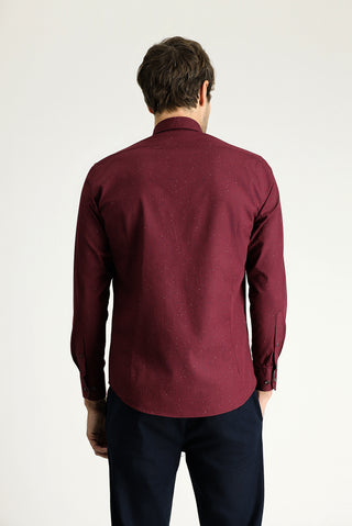  Açık Bordo Uzun Kol Slim Fit Dar Kesim Baskılı Pamuk Düğmeli Yaka Gömlek