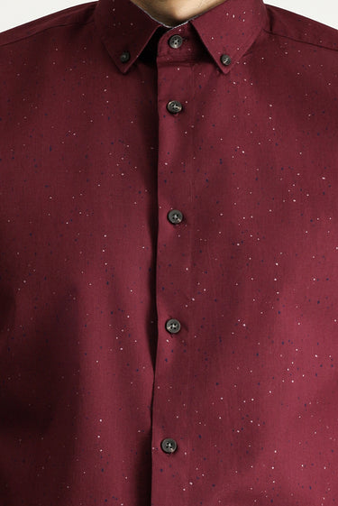 Açık Bordo Uzun Kol Slim Fit Dar Kesim Baskılı Pamuk Düğmeli Yaka Gömlek