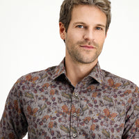 Koyu Füme Uzun Kol Slim Fit Dar Kesim Baskılı Pamuklu Kolay Ütülenebilir Gömlek