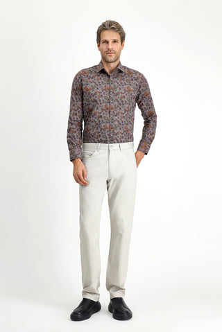  Koyu Füme Uzun Kol Slim Fit Dar Kesim Baskılı Pamuklu Kolay Ütülenebilir Gömlek