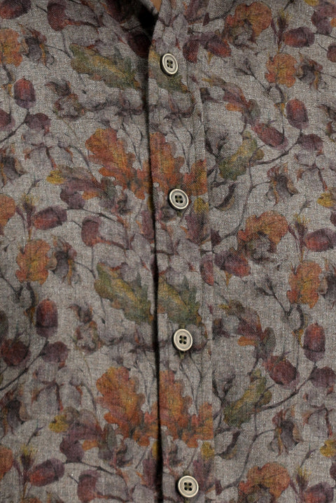 Koyu Füme Uzun Kol Slim Fit Dar Kesim Baskılı Pamuklu Kolay Ütülenebilir Gömlek