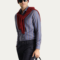 İndigo Uzun Kol Slim Fit Dar Kesim Baskılı Pamuklu Kolay Ütülenebilir Gömlek