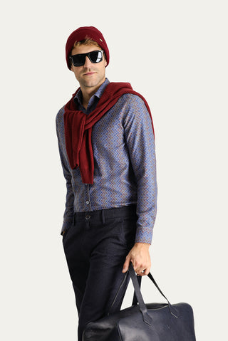  İndigo Uzun Kol Slim Fit Dar Kesim Baskılı Pamuklu Kolay Ütülenebilir Gömlek