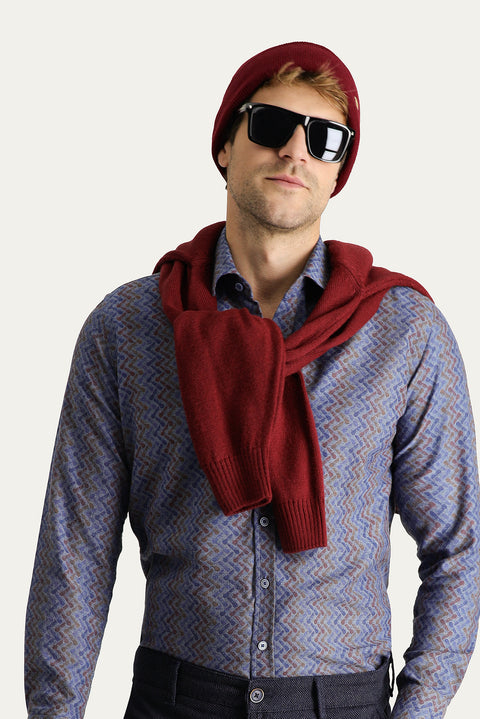 İndigo Uzun Kol Slim Fit Dar Kesim Baskılı Pamuklu Kolay Ütülenebilir Gömlek