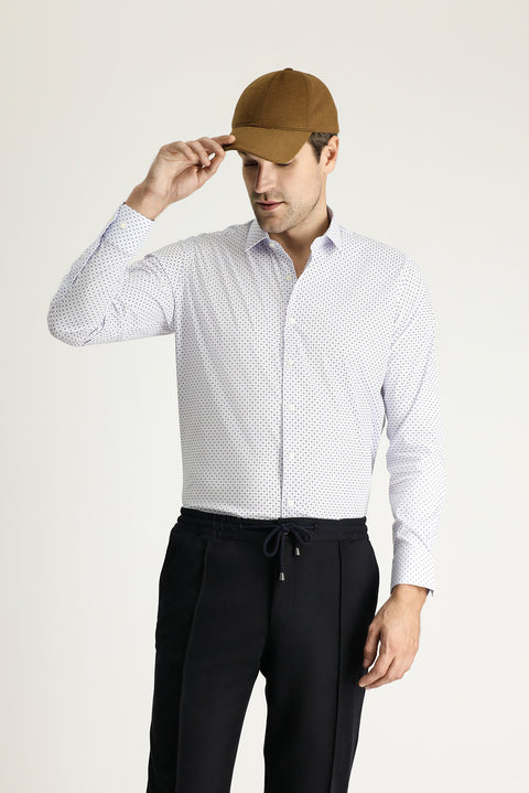 Açık Mavi Uzun Kol Slim Fit Dar Kesim Baskılı Pamuklu Gömlek