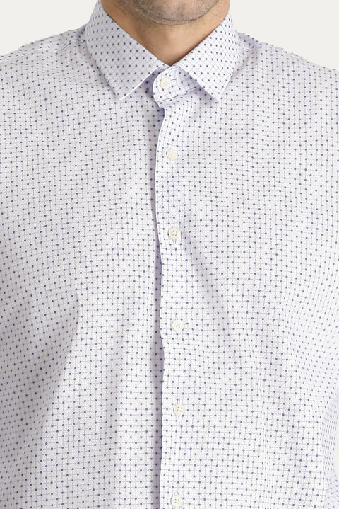 Açık Mavi Uzun Kol Slim Fit Dar Kesim Baskılı Pamuklu Gömlek