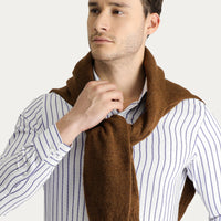 Mavi Uzun Kol Slim Fit Dar Kesim Çizgili Pamuklu Kolay Ütülenebilir Gömlek