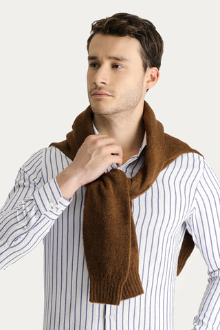  Mavi Uzun Kol Slim Fit Dar Kesim Çizgili Pamuklu Kolay Ütülenebilir Gömlek