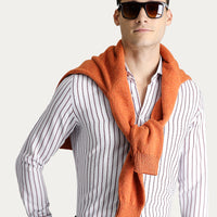 Koyu Bordo Uzun Kol Slim Fit Dar Kesim Çizgili Pamuklu Kolay Ütülenebilir Gömlek