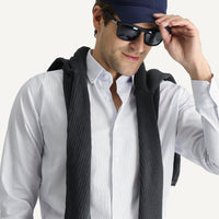 Beyaz Uzun Kol Slim Fit Dar Kesim Non Iron Çizgili Pamuklu Gömlek