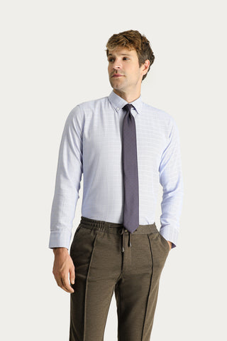  Mavi Uzun Kol Slim Fit Dar Kesim Non Iron Kareli Pamuklu Gömlek