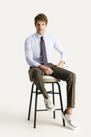  Mavi Uzun Kol Slim Fit Dar Kesim Non Iron Kareli Pamuklu Gömlek