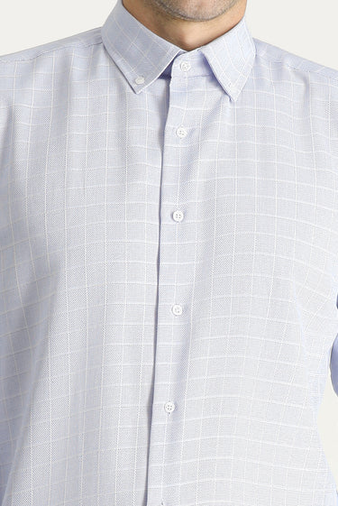Mavi Uzun Kol Slim Fit Dar Kesim Non Iron Kareli Pamuklu Gömlek