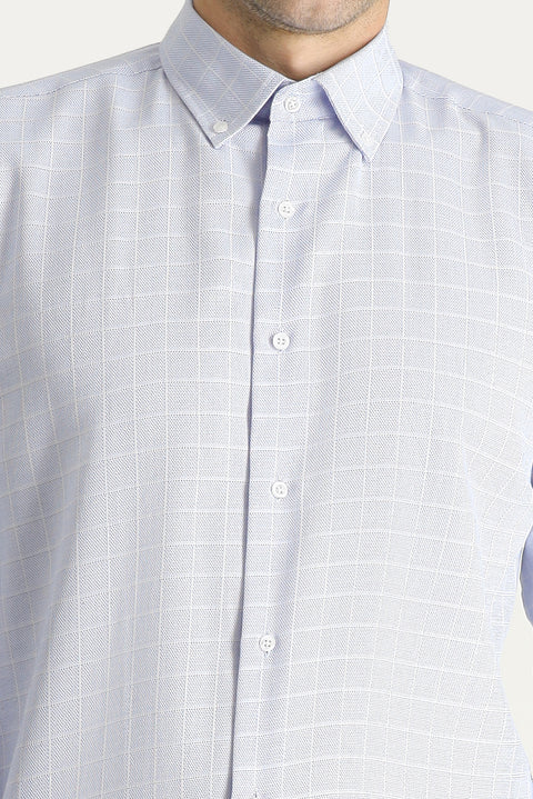 Mavi Uzun Kol Slim Fit Dar Kesim Non Iron Kareli Pamuklu Gömlek