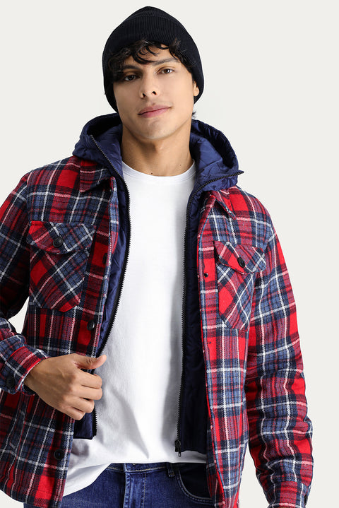 Koyu Kırmızı Slim Fit Dar Kesim Yünlü Kapüşonlu Spor Mont