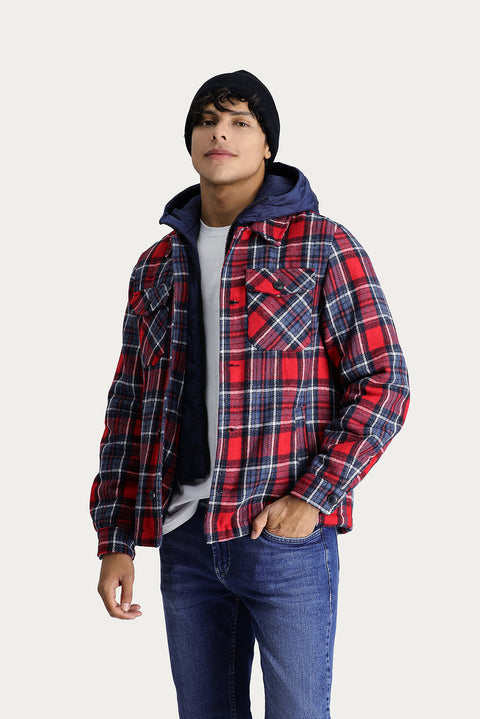 Koyu Kırmızı Slim Fit Dar Kesim Yünlü Kapüşonlu Spor Mont