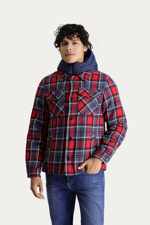 Koyu Kırmızı Slim Fit Dar Kesim Yünlü Kapüşonlu Spor Mont