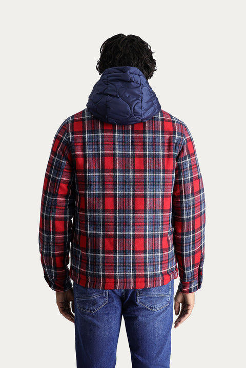 Koyu Kırmızı Slim Fit Dar Kesim Yünlü Kapüşonlu Spor Mont