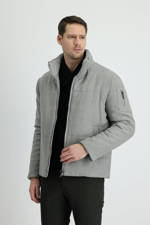 Orta Gri Yünlü Kaşe Mont