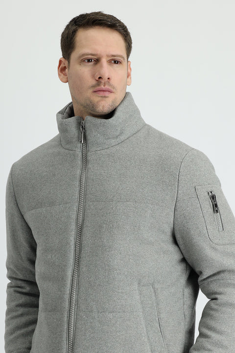 Orta Gri Yünlü Kaşe Mont