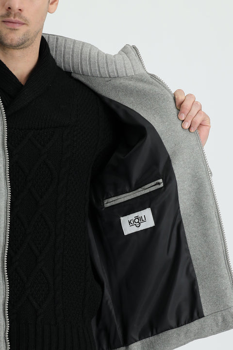 Orta Gri Yünlü Kaşe Mont