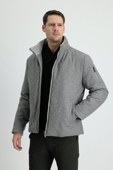 Orta Füme Yünlü Kaşe Mont