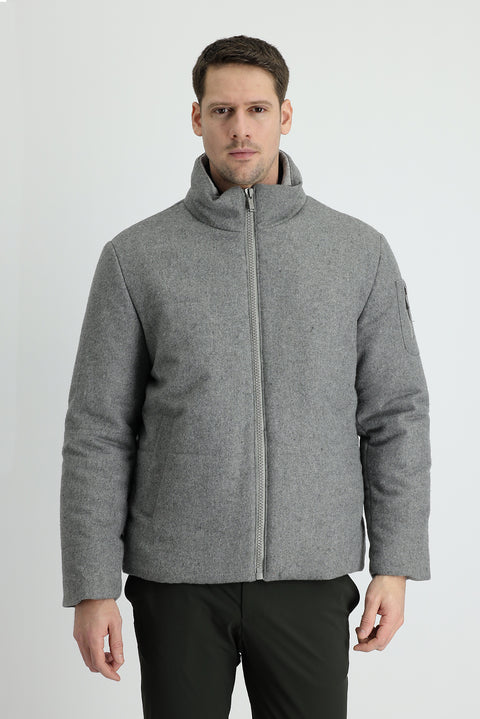 Orta Füme Yünlü Kaşe Mont