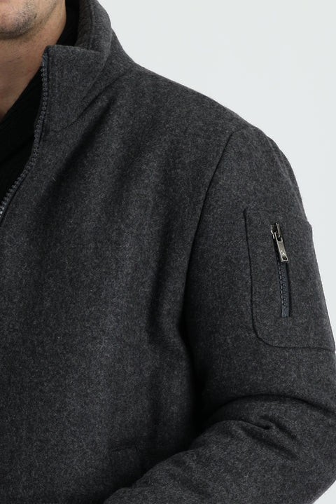 Açık Antrasit Yünlü Kaşe Mont