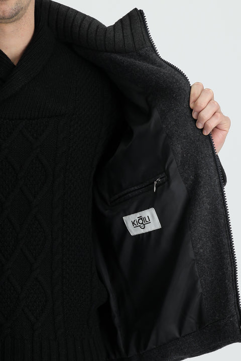 Açık Antrasit Yünlü Kaşe Mont