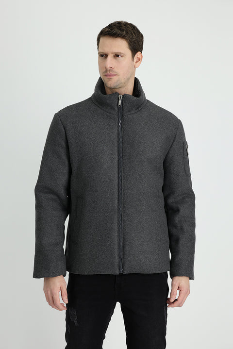 Orta Antrasit Yünlü Kaşe Mont