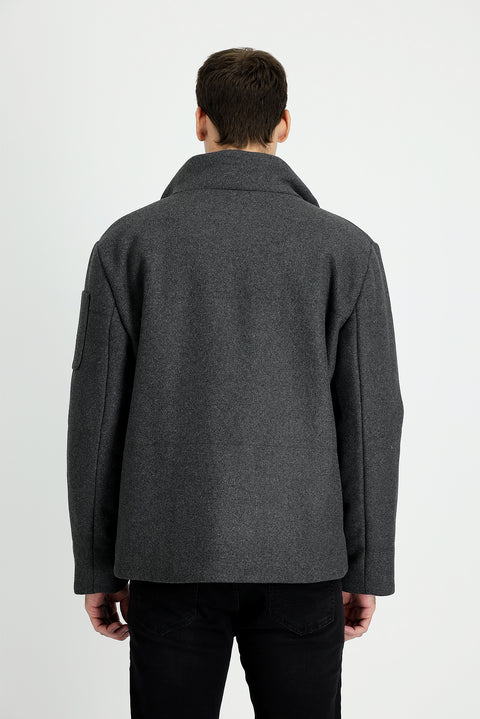 Orta Antrasit Yünlü Kaşe Mont