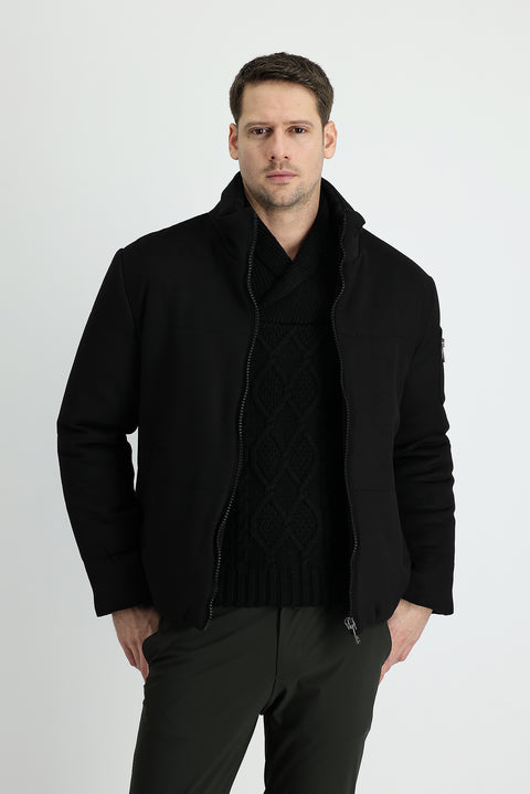 Siyah Dik Yaka Şişme Mont