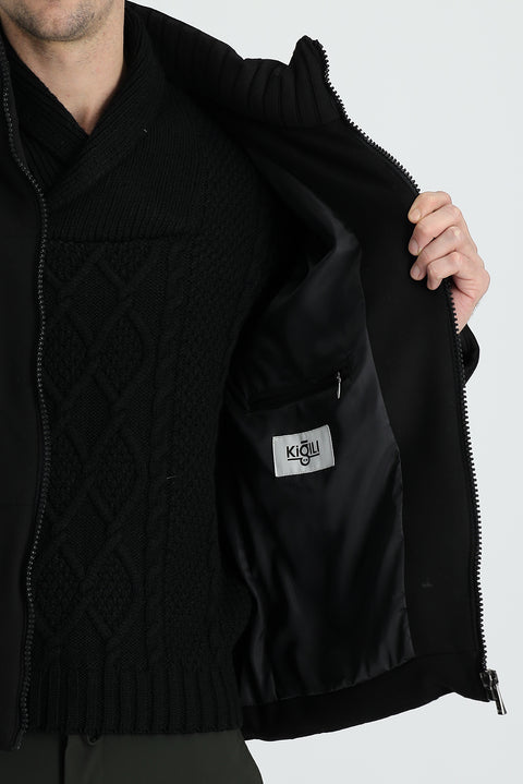 Siyah Dik Yaka Şişme Mont