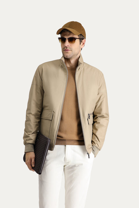 Light Mink Seasonal Slim Fit Narrow Cut Cotton Sport Bomber Jacket