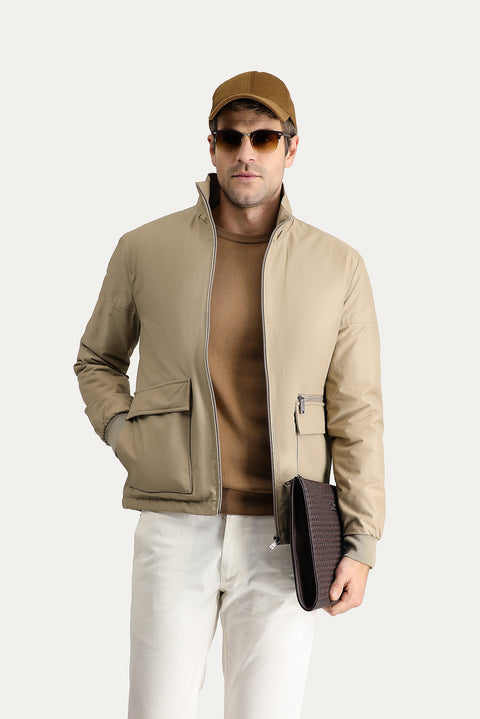 Light Mink Seasonal Slim Fit Narrow Cut Cotton Sport Bomber Jacket