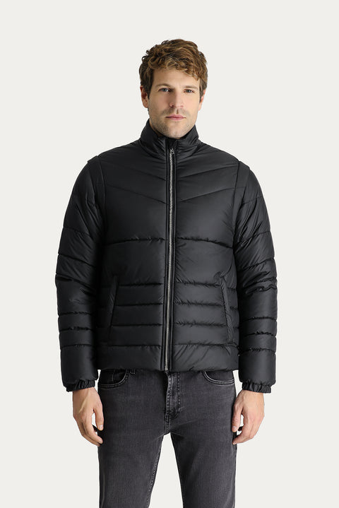 Siyah Slim Fit Dar Kesim Şişme Spor Mont