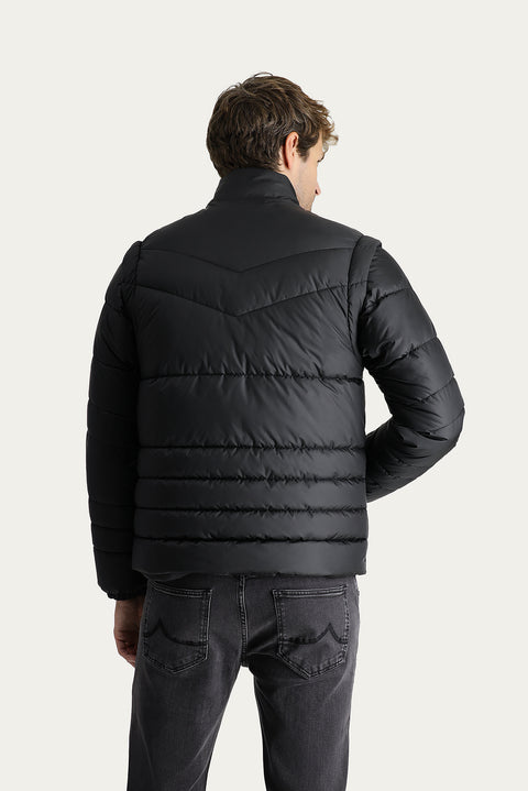 Siyah Slim Fit Dar Kesim Şişme Spor Mont