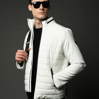 Beyaz Slim Fit Dar Kesim Kapitone Spor Mont