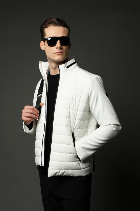 Beyaz Slim Fit Dar Kesim Kapitone Spor Mont