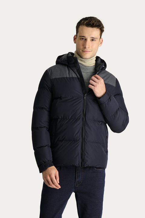 Koyu Lacivert Slim Fit Dar Kesim Kapüşonlu Spor Mont