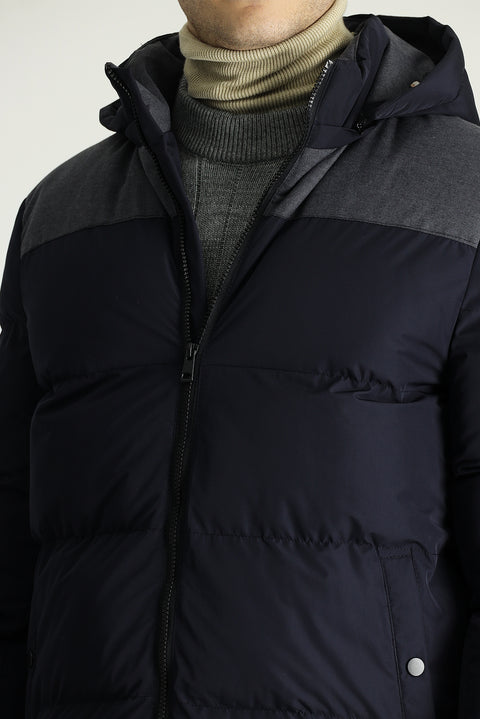 Koyu Lacivert Slim Fit Dar Kesim Kapüşonlu Spor Mont