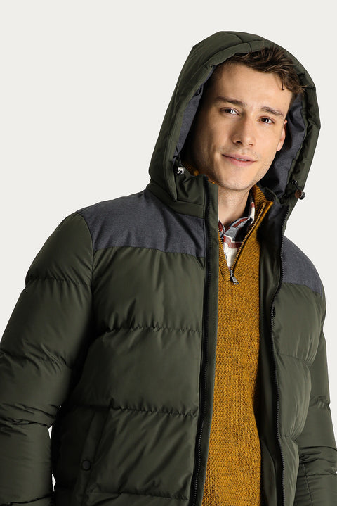 Orta Haki Slim Fit Dar Kesim Kapüşonlu Spor Mont