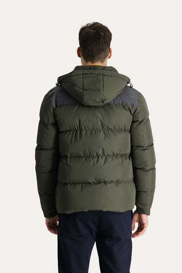 Orta Haki Slim Fit Dar Kesim Kapüşonlu Spor Mont