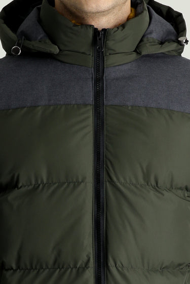 Orta Haki Slim Fit Dar Kesim Kapüşonlu Spor Mont