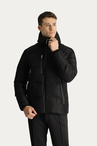  Siyah Kapüşonlu Şişme Mont